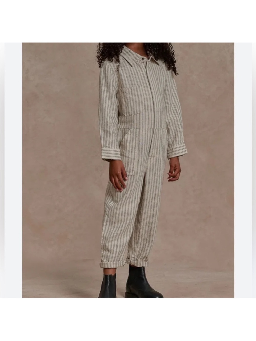 Rylee + Cru Striped Button-Front Jumpsuit in Beige Stripe